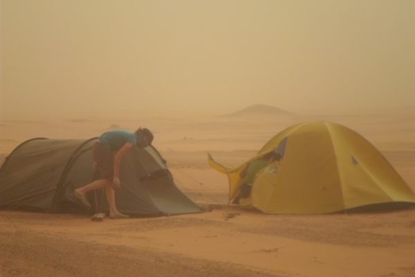 Setting Tents in the wind and sand