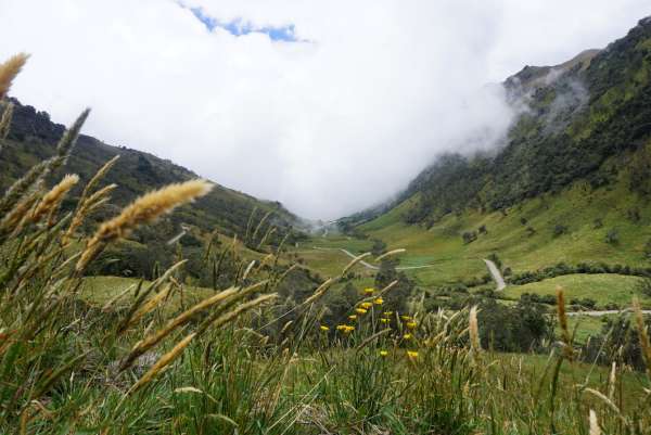 Mountain roads wind their way up above the clouds.