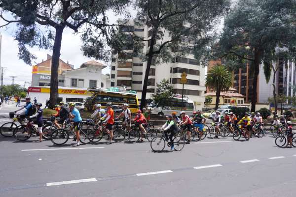 When cyclists rule the road. As you can see, bikes get their own lanes on Sundays for the Ciclovia.