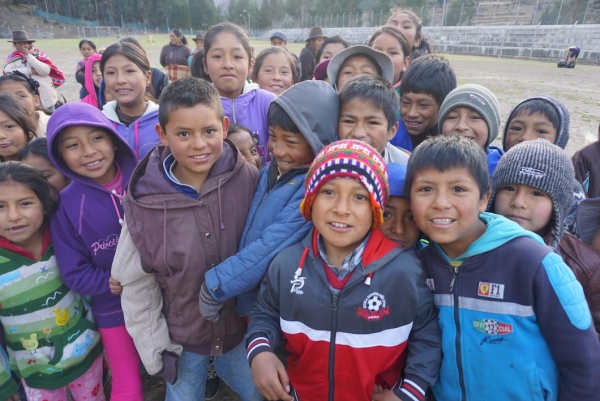 Excited students after we donated a bunch of sporting equipment