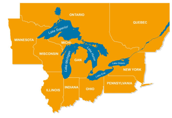 5 Great Lakes In The Us Map Map Graphic Of The North American Great Lakes And Their Neighboring Vector Id867906760