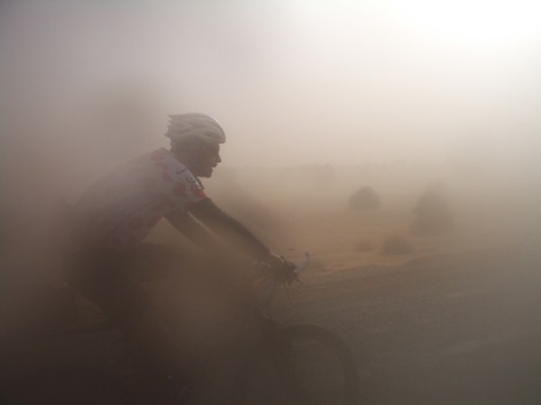 TDA Rider in sandstorm in the Sahara