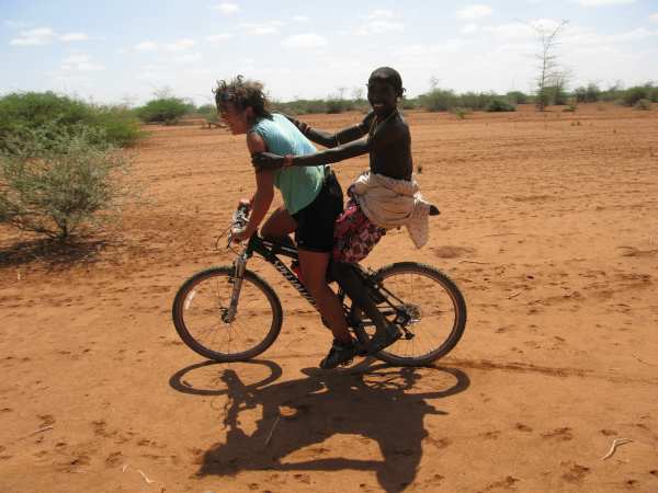 two people on a bike