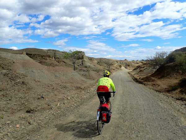 Nelson griding gravel before getting to camp