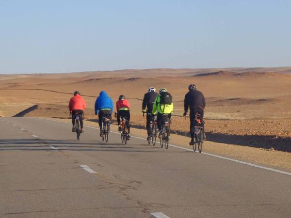 Riders on a tough but scenic day in the Gobi desert