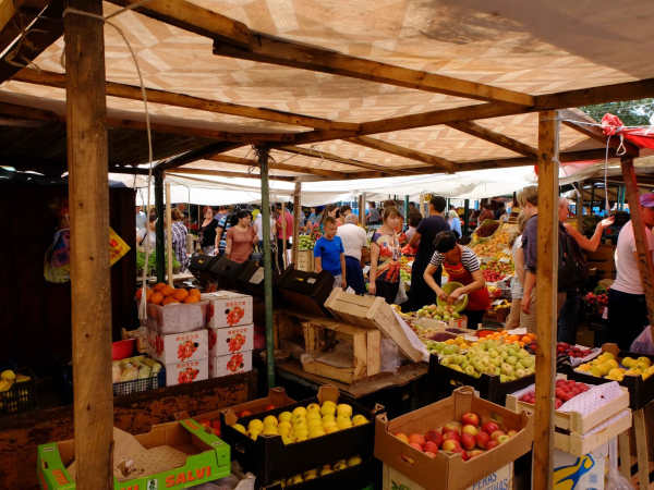 A bustling market in the city of Semey