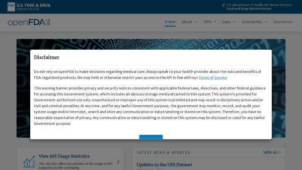 openFDA's website screenshot