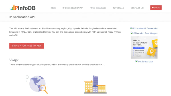 IPInfoDB's website screenshot