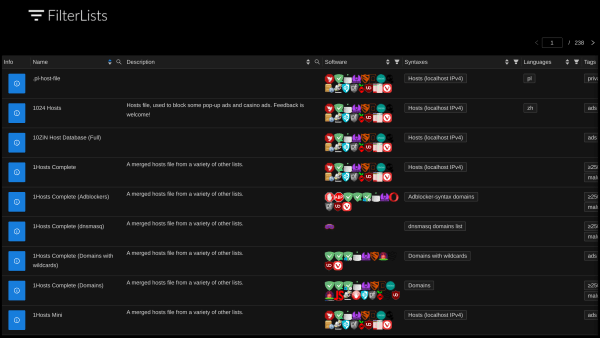 FilterLists's website screenshot