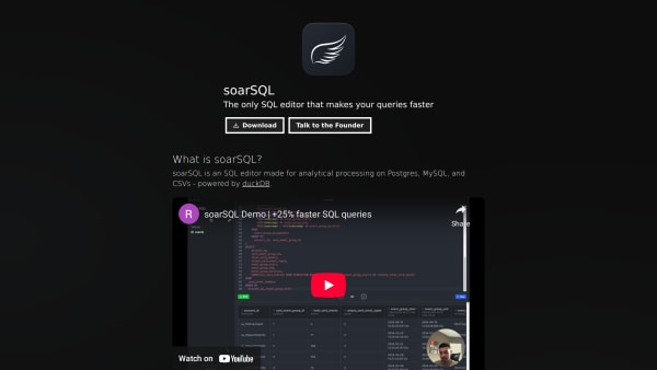 soarSQL's website screenshot