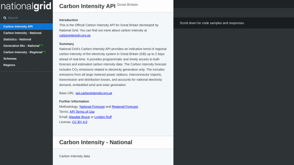 UK Carbon Intensity's website screenshot