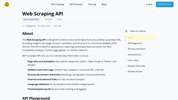 Web Scraping API's website screenshot