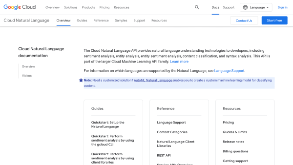 Google Cloud Natural's website screenshot