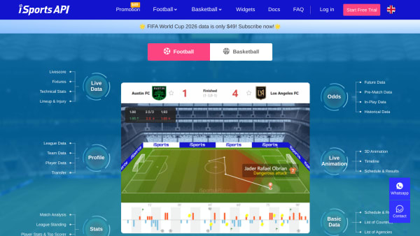 iSports API's website screenshot
