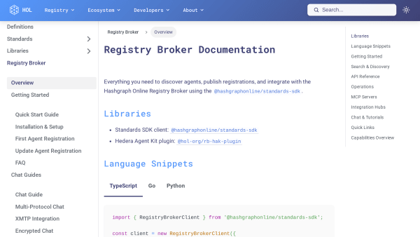 HOL Registry Broker's website screenshot
