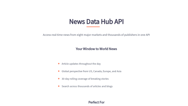 NewsDataHub API's website screenshot