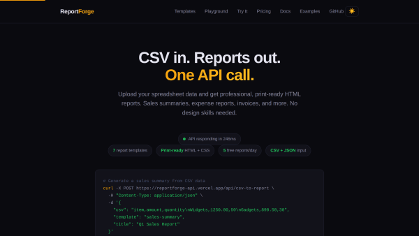 ReportForge's website screenshot