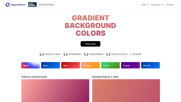 Eggradients's website screenshot