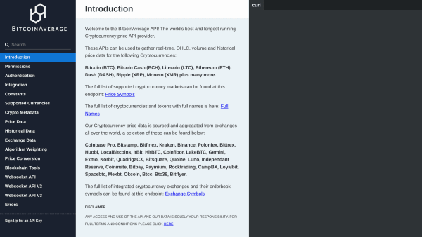 BitcoinAverage's website screenshot