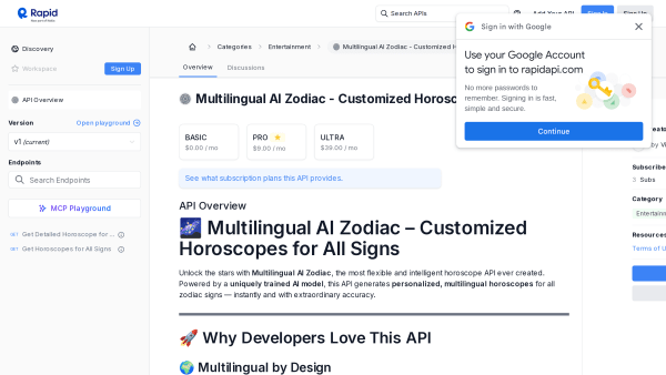 Multilingual AI Zodiac's website screenshot