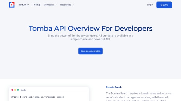 Tomba email finder's website screenshot