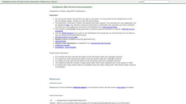 GeoNames's website screenshot