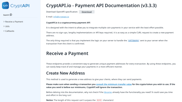 CryptAPI's website screenshot