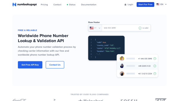 NumlookupAPI's website screenshot