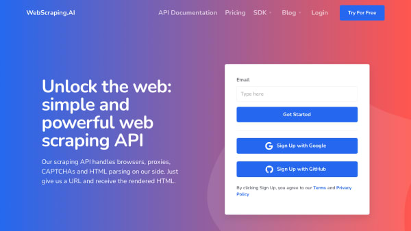 WebScraping.AI's website screenshot