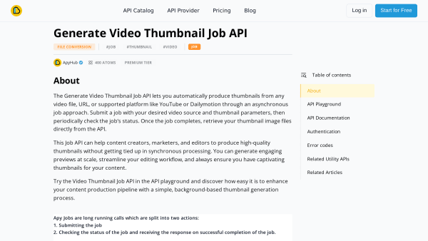 Video Thumbnail API's website screenshot