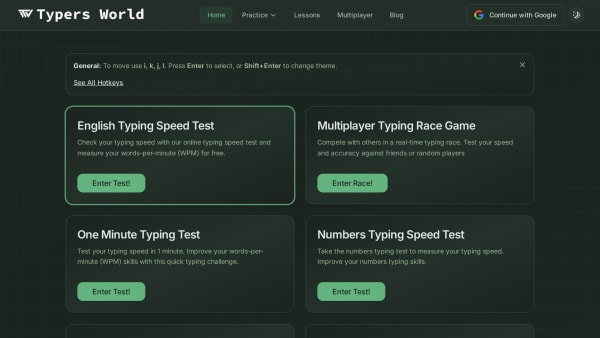 TypersWorld's website screenshot