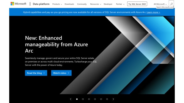 Microsoft SQL Server's website screenshot