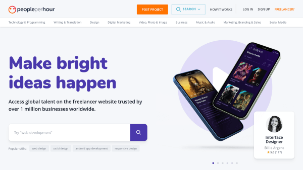 PeoplePerHour's website screenshot