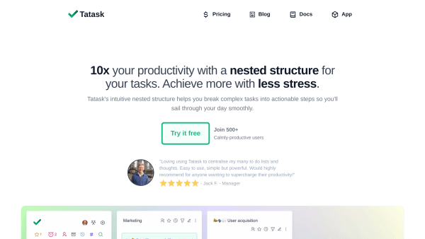 Tatask's website screenshot