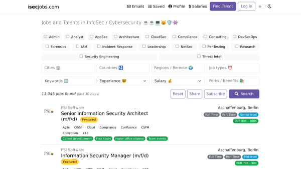 isecjobs.com's website screenshot