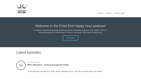 Front End Happy Hour's website screenshot