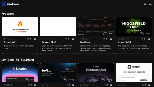VibeStack's website screenshot