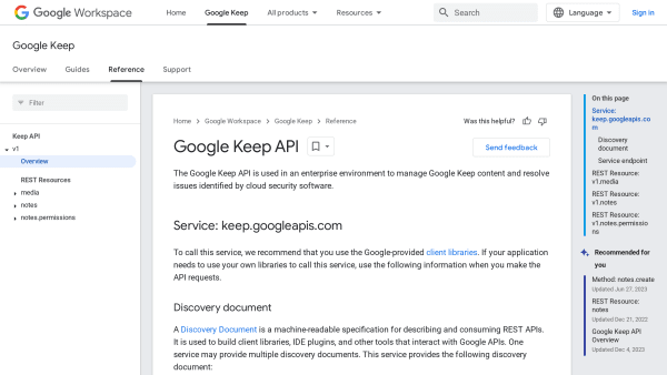 Google Keep's website screenshot