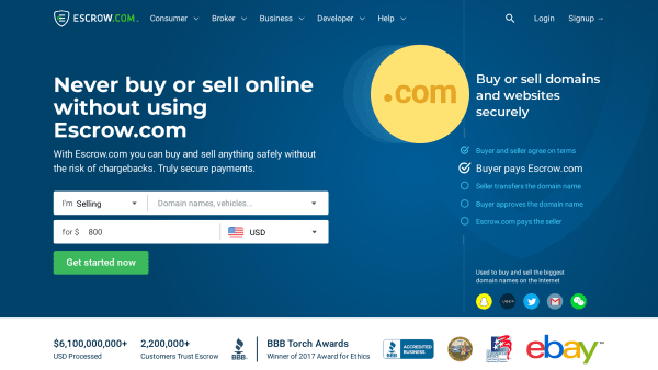 Escrow's website screenshot