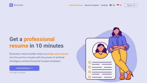 Resmume's website screenshot