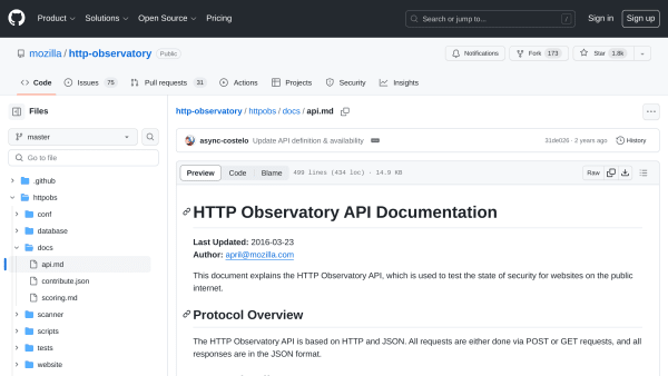 Mozilla http scanner's website screenshot