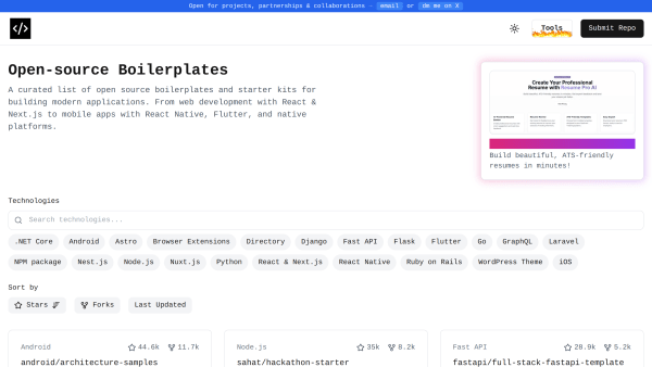 Open Source Boilerplates's website screenshot