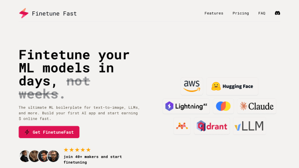 FinetuneFast's website screenshot