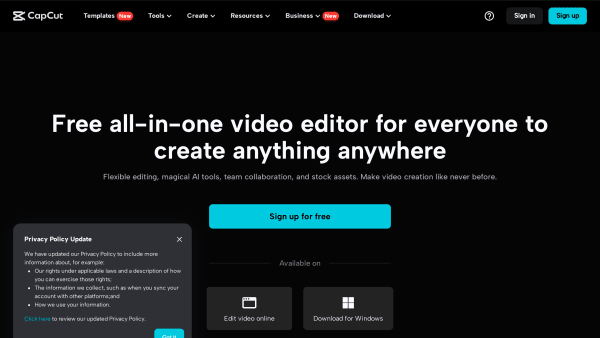 CapCut's website screenshot