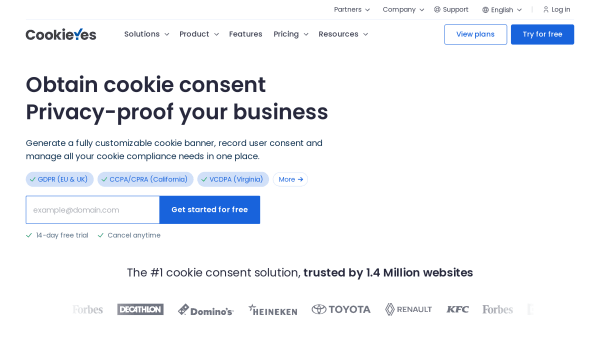 CookieYes's website screenshot