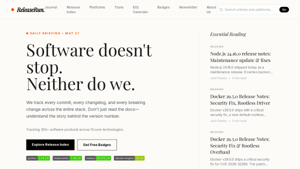 ReleaseRun's website screenshot