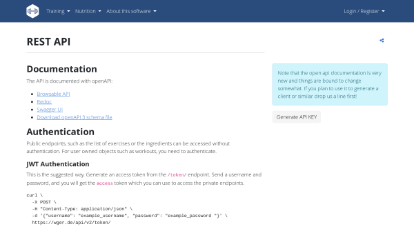 Wger's website screenshot