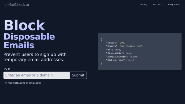 MailCheck.ai's website screenshot