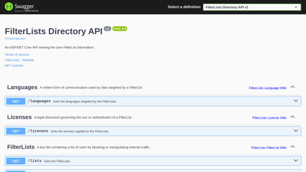 FilterLists's website screenshot
