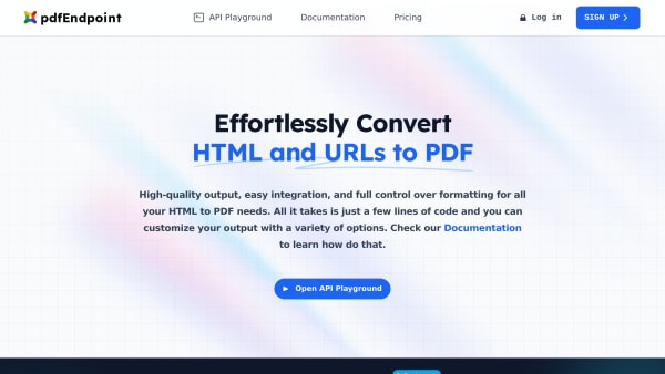 PDFEndpoint's website screenshot